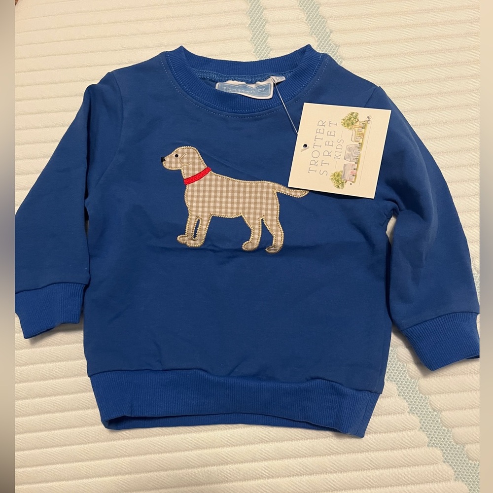 Blue Kids Sweatshirt with Appliqué Dog 12M NWT